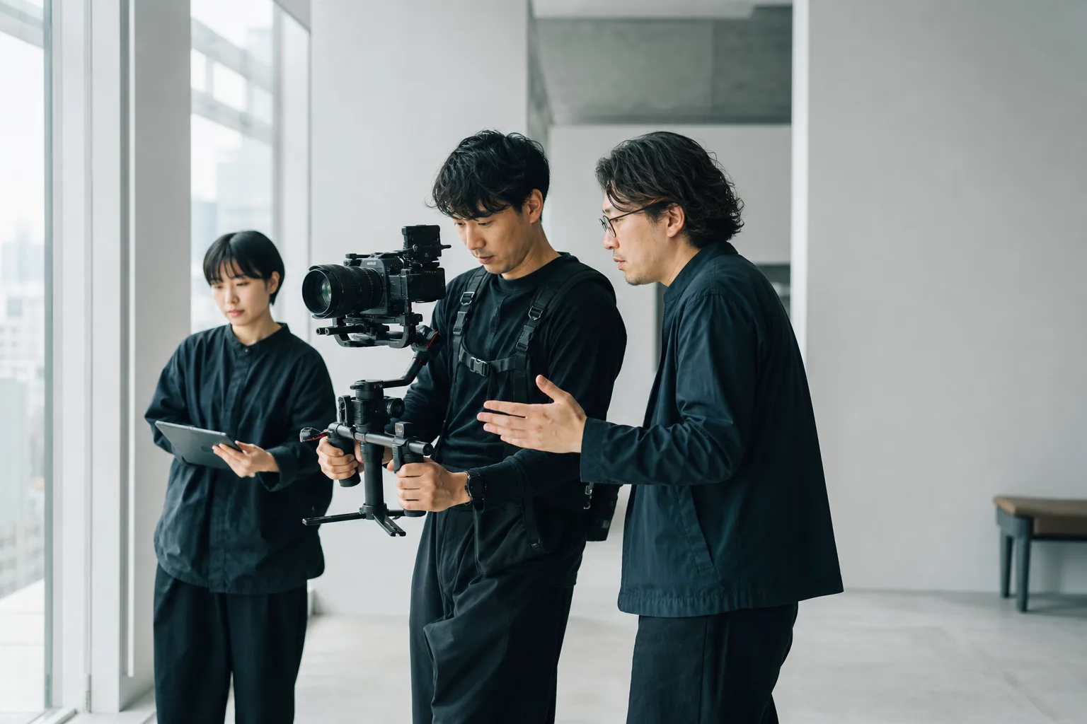 A production team working together on set